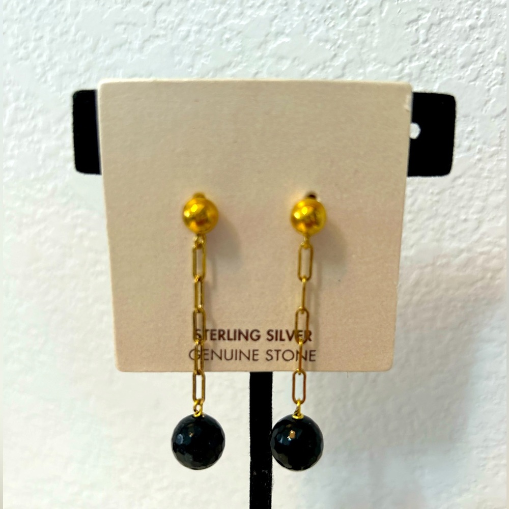 Sterling silver 18K Gold over Black Onyx Earrings